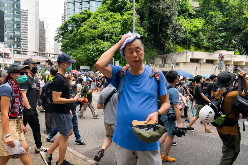 Media tycoon Jimmy Lai, attends a pro-democracy protesters march in Admiralty on Aug. 31, 2019 in Hong Kong.