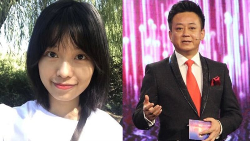 网名“弦子”的妇女(左)在微博上公开发文指控中国中央电视台主持人朱军(右)2014年对正在电视台实习的她性骚扰(Public Domain)