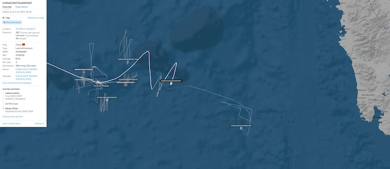 CCG 5901 “The Monster's” route to Scarborough Shoal as of Jan. 2, 2025.