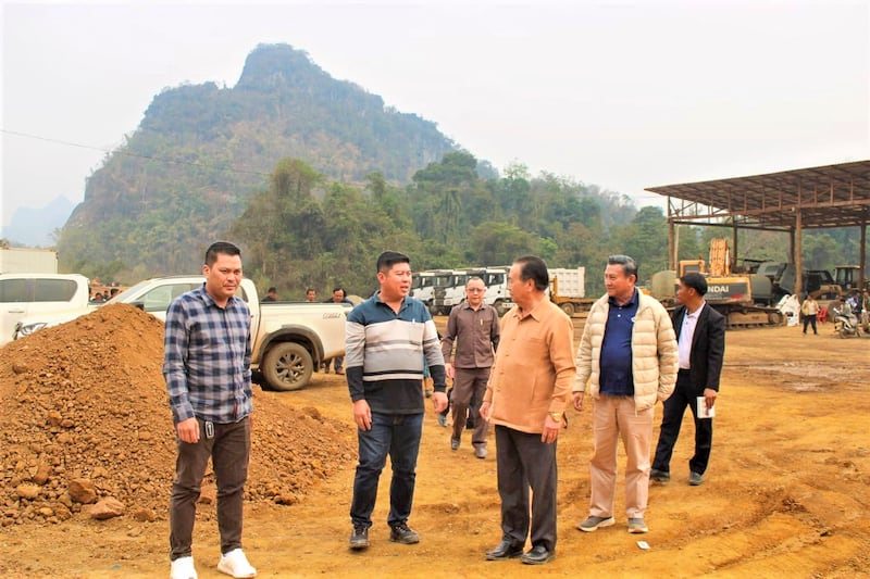 Chalern Yiapaoher, vice president of the Lao national assembly and the chairman of legal commission under the Lao national assembly, and representatives of Xaysomboun province’s people's council inspect a mining project in Longtiang district, Xaysomboun province, March 4, 2023.
