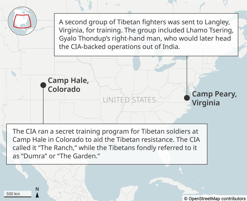 Map showing the locations of Camp Hale and Camp Peary