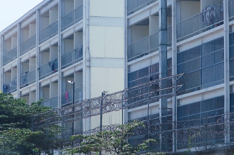 This image released by Amnesty International on June 26, 2025, as part of a report on scam centers in Cambodia shows the “eastern perimeter wall of a scamming compound in Phnom Penh that is heightened and angled towards the interior with barbed or razor wire on the inside to prevent climbing.“